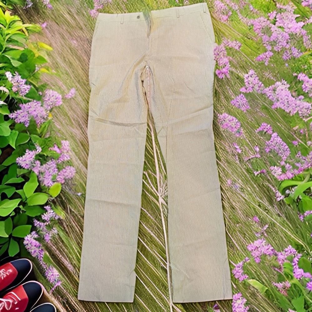 NEW & UNWORN - caramel stripe seersucker dress pants - unused film shoot spares